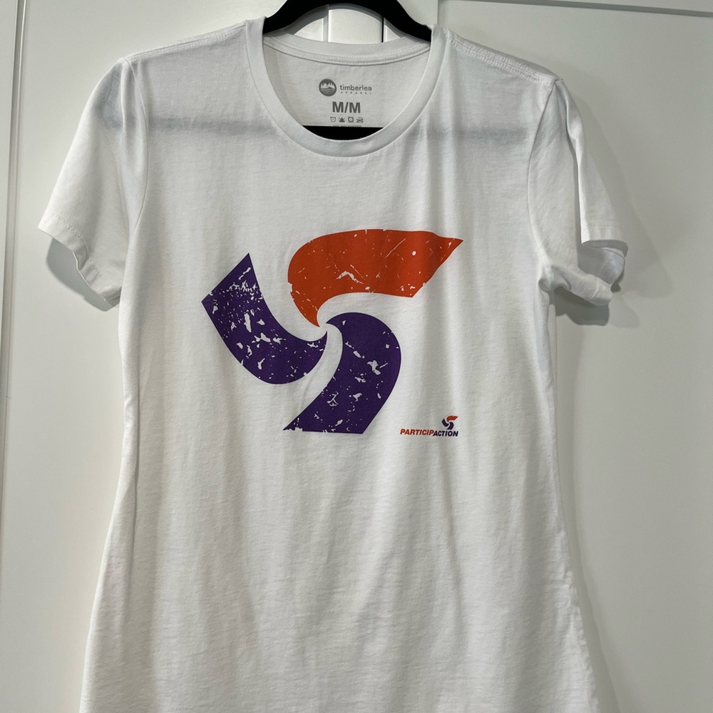 Participaction White Tee with Purple and Red Graphic